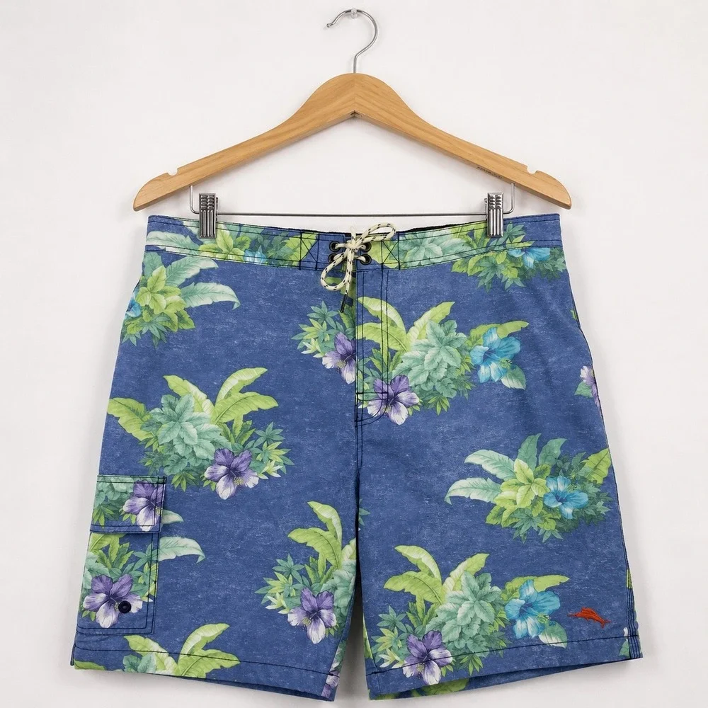 Tommy Bahama Relax Mens XL Blue Tropical Floral Hibiscus Mesh Lined Board Shorts